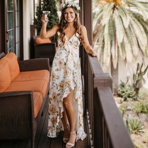 S white floral high low dress